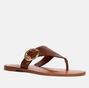 Coach Lesli Ladies Leather Sandal Size 7 Horse Carriage Emblem Genuine Tan Brown